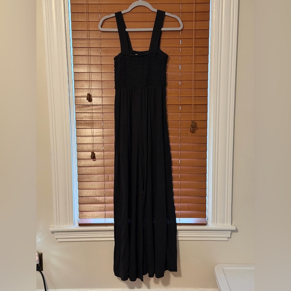 Free People Black Smocked Bodice Jumpsuit size S